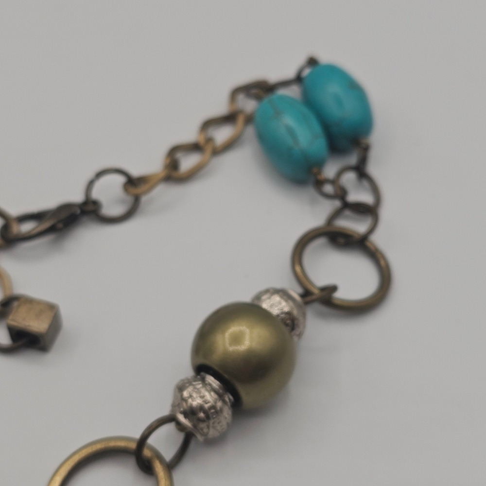 Bronze & Turquoise Tone Beaded Pendant Necklace 22" Boho Chic Earthy Southwest - Picture 16 of 16